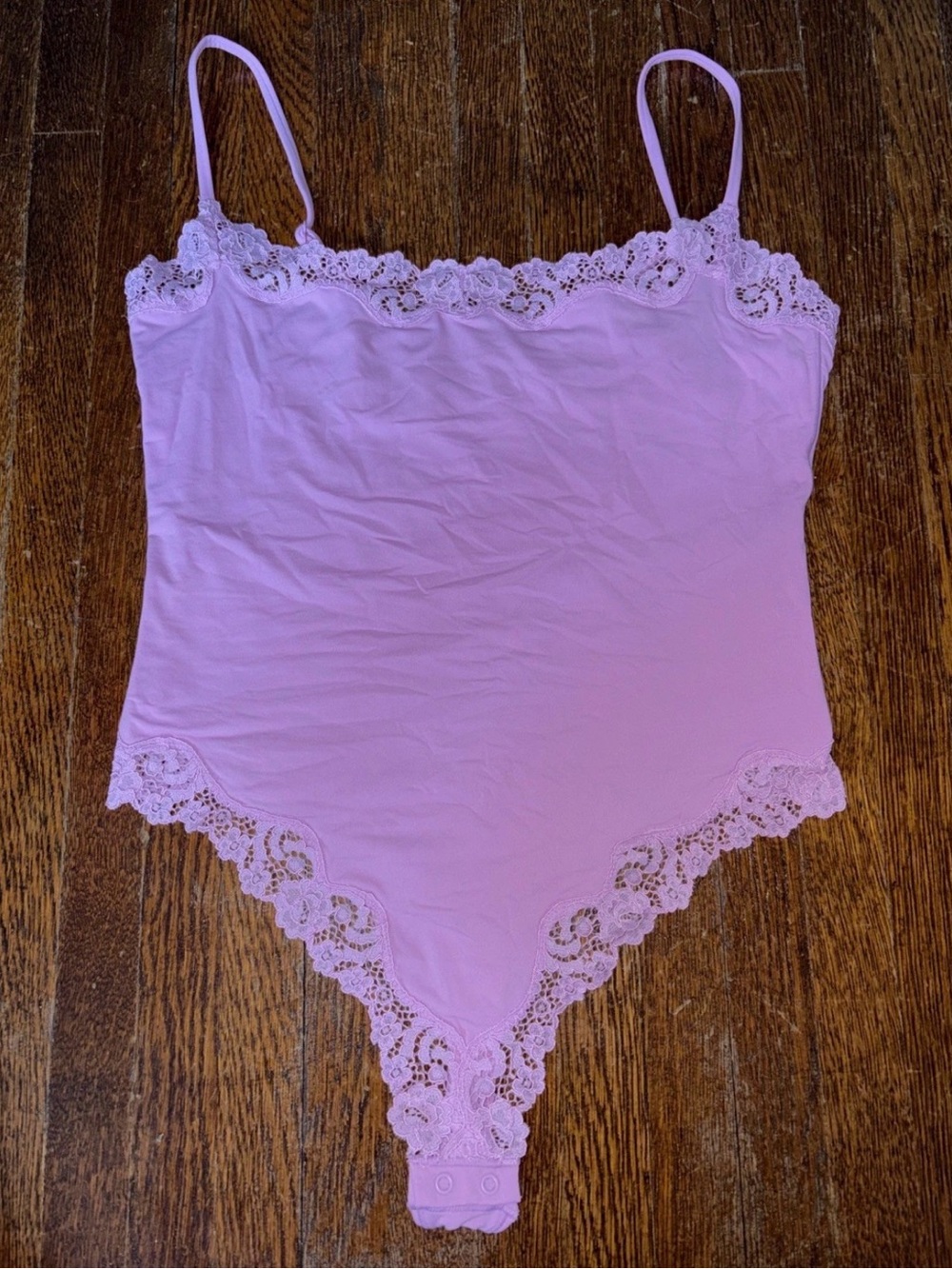 SKIMS Pink Fits Everybody Lace Trim Bodysuit